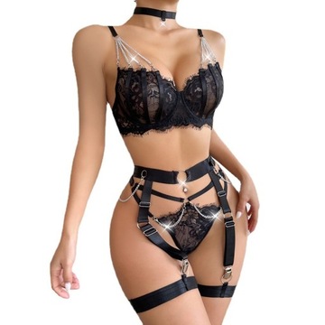 SEXI EROTYCZNY KOMPLET PRZEZROCZYSTEJ BIELIZNY,M