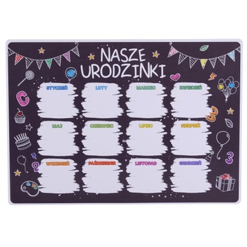 KALENDARZ URODZINOWY TABLICA KREDOWA NASZE URODZINY 12MIESIĘCY