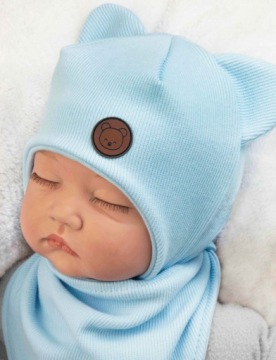 KOMPLET CZAPKA chustka APASZKA PRĄŻEK błękit 40-42