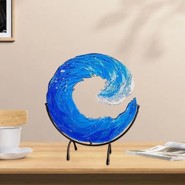 Rzeźba Blue Wave ze stojakiem Nowoczesne akrylowe szkło gradientowe 30x30cm