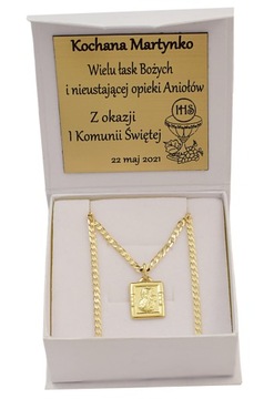 Łańcuszek Złoty Męski Pancerka Diamentowany z Medalikiem 585 Grawer Gratis