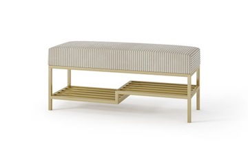 ławka tapicerowana LOFT z półką 80 cm złota POSO/KRONOS prążki