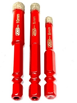 Wiertła,otwornice do gresu HEX, 3szt, 6,8,10mm