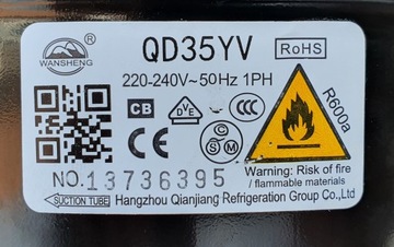КОМПРЕССОР ХОЛОДИЛЬНИКА ПРИБЛ. QD35Y 52 Вт 3,3 см3 R600a