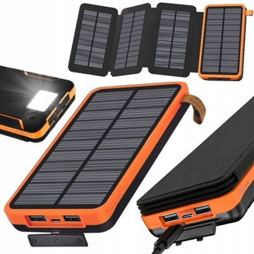 POWERBANK SOLARNY ŁADOWARKA 10000 mAh LATARKA 4 PANELE SOLAR PANEL