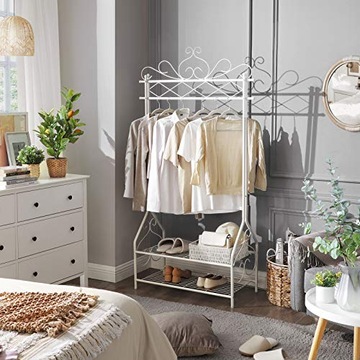 Винтажная вешалка для одежды и вешалка со штангой для одежды и 2 металлическими полками.