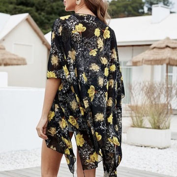 Женское кимоно с цветочным принтом, кардиганы, шифоновые пляжные накидки, свободные повседневные платья