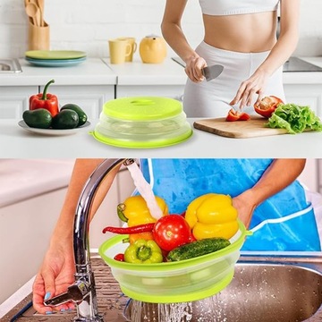 2SZT BEZPIECZNY SILIKON KOSZ DO MYCIA WARZYW,POKRYWA KUCHENKI MIKROFALOWEJ