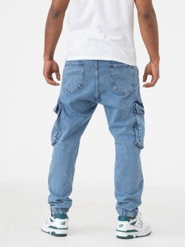 SPODNIE JEANSOWE JOGGER CARGO Wygodne Modne Jasne Niebieskie i8 32