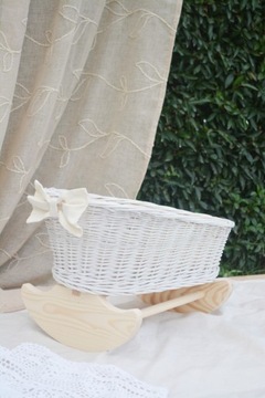 ПЛЕТЕНАЯ КОЛЯСКА для кукол + ЛЮЛЬКА, белый МИКС