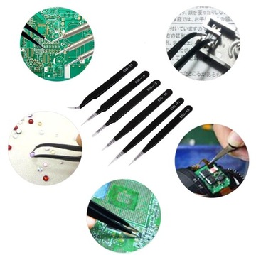 ZESTAW METALOWYCH PĘSET ESD PINCETA PĘSETY PINCETY