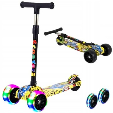 САМОКАТ ТРЁХКОЛЕСНЫЙ СВЕТОДИОДНЫЙ ДЛЯ ДЕТЕЙ, СКЛАДНОЙ, БАЛАНС, ТОРМОЗ, СВЕТ