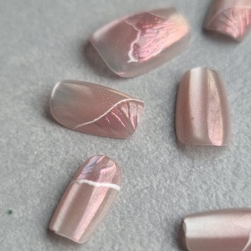 Paznokcie Sztuczne Tipsy Różowe Perłowe Ogon Syreny Pink Siren