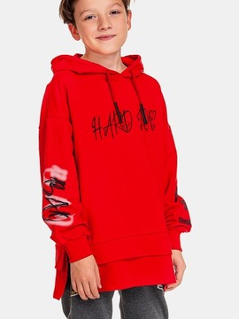 BLUZA CHŁOPIĘCA DRESOWA DŁUGA KAPTUR czerwony 128