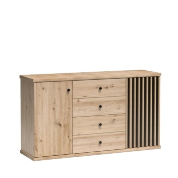 Сучасний комод Дюймів Jarstol 142 x 40 x 85 см дуб артизан + чорні ламелі
