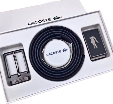 ZESTAW 4W1 PASEK MĘSKI LACOSTE BOX SKÓRA DWUSTRONY