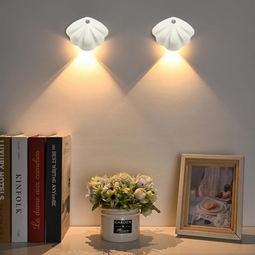 2X БЕСПРОВОДНЫЕ МАГНИТНЫЕ СВЕТОДИОДНЫЕ НАСТЕННЫЕ ЛАМПЫ В ФОРМЕ ОБОЛОЧКИ С ДАТЧИКОМ ДВИЖЕНИЯ