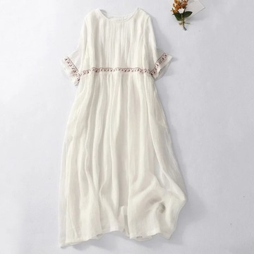 Retro Cotton Linen Dress Women's 2024 New Summer L