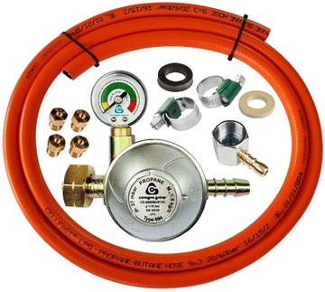 WĄŻ GAZU 2m 9x3mm!+REDUKTOR GAZOWY BUTLI 11kg MANOMETR+DYSZE KUCHENKI,PŁYTY