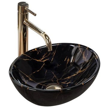 Umywalka ceramiczna owalna SOFIA MINI BLACK MARBLE SHINY nablatowa czarna