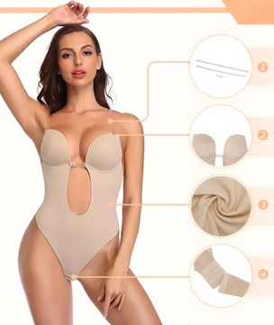 ЖЕНСКИЙ Бюстгальтер без спинки, МОДЕЛИРУЮЩИЕ СТРИНГИ, БОЛЬШОЙ ВЫРЕЗ, БЕЖЕВЫЙ L