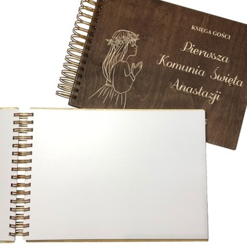 DREWNIANA KSIĘGA GOŚCI NA KOMUNIĘ ŚWIĘTĄ PERSONALIZOWANY GRAWER PAMIĄTKA