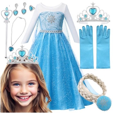 STRÓJ ELSA SUKIENKA KOSTIUM STRÓJ KARNAWAŁOWY KRAINA LODU ELZA 104 / 110