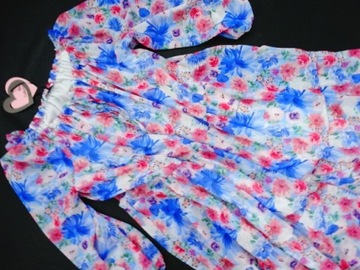 Итальянское васильковое платье в стиле БОХО с шифоновыми цветами U