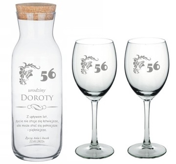 Karafka + 2 kieliszki na wino GRAWER SUPER ZESTAW na Urodziny Ślub Rocznicę