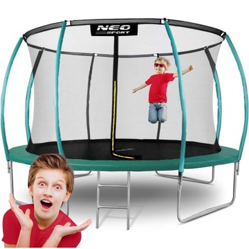 TRAMPOLINA 12ft/374CM Z SIATKĄ,PROFILOWANYMI SŁUPKAMI I DRABINKĄ NEO-SPORT