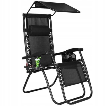 LEŻAK OGRODOWY PLAŻOWY GRAWITACYJNY Z DASZKIEM FOTEL SKŁADANY Z PODUSZKĄ