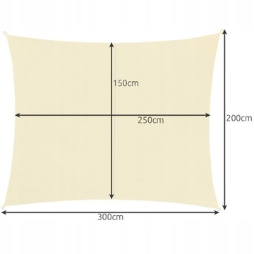 ŻAGIEL OGRODOWY PRZECIWSŁONECZNY 3x2 m PARASOL MARKIZA UV PROSTOKĄTNY
