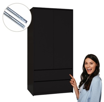 Dwudrzwiowa Duża czarna Szafa GARDEROBA 2 Szuflady do przedpokoju 180x90x51