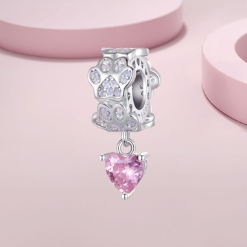 G797 Opalizujące łapki serce kryształ srebrny charms koralik beads