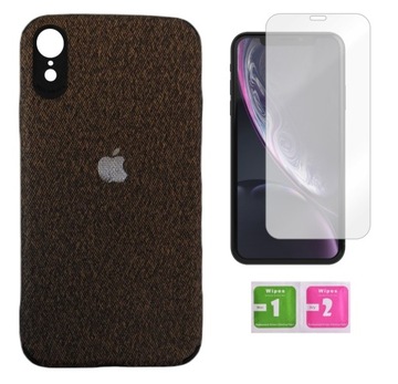 Etui do APPLE IPHONE XR pokrowiec brązowy case obudowa + szkło na ekran 9H