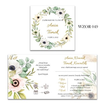 1szt ZAPROSZENIA NA ŚLUB WESELE PRSZYJĘCIE KOPERTA KWIATKI WZORY 042-050