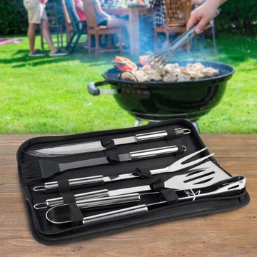 Набор столовых приборов для барбекю, набор аксессуаров для барбекю в футляре 6 в 1