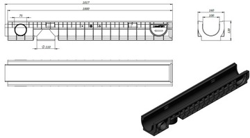 Линейный дренаж C250 120x158 Решетка чугунная 1м
