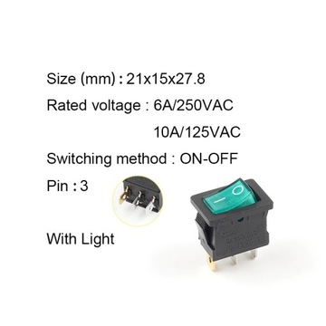 Włącznik podświetlany KCD1 6A 250V on off zielony