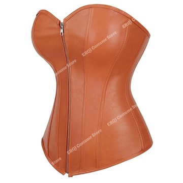 Brown Leather Corset Top for Women Red Sexy Linger