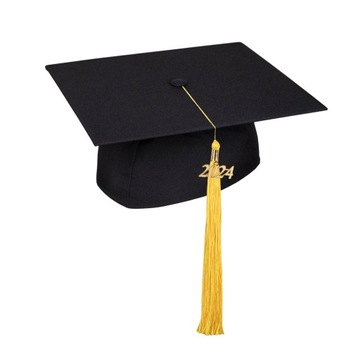 Czapka studenta/Biret absolwenta z żółtym frędzlem i brelokiem 2024
