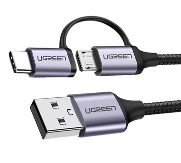 UGREEN przewód kabel, USB - MICRO USB i TYPE-C 1M 2,4A WYTRZYMAŁY JAKOŚĆ