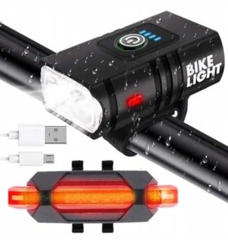 Zestaw lampek rowerowych LED przód tył USB oświetlenie rower 1000lm 1200mAh