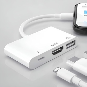 Adapter Konwerter OTG ze złącza LIGHTNING na HDMI/USB/LIGHTNING Przejściów