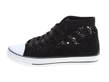 Wysokie damskie trampki koronkowe Black r.40