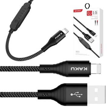 Kabel do iPhone z wyłącznikiem czasowym 1m 5V 2A CZARNY NYLON