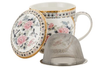 Kubek z zaparzaczem Kwiaty Piwonia porcelana zaparzacz 350 ml