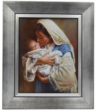 Obraz Matka Boża z Dzieciątkiem 28x33 Srebrna Rama