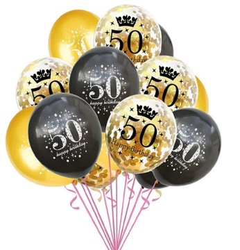 Balony na 50-te URODZINY zestaw z konfetti - 15szt