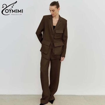 Oymimi Elegant Brown Cotton Sets Womens 2 Piece Fa